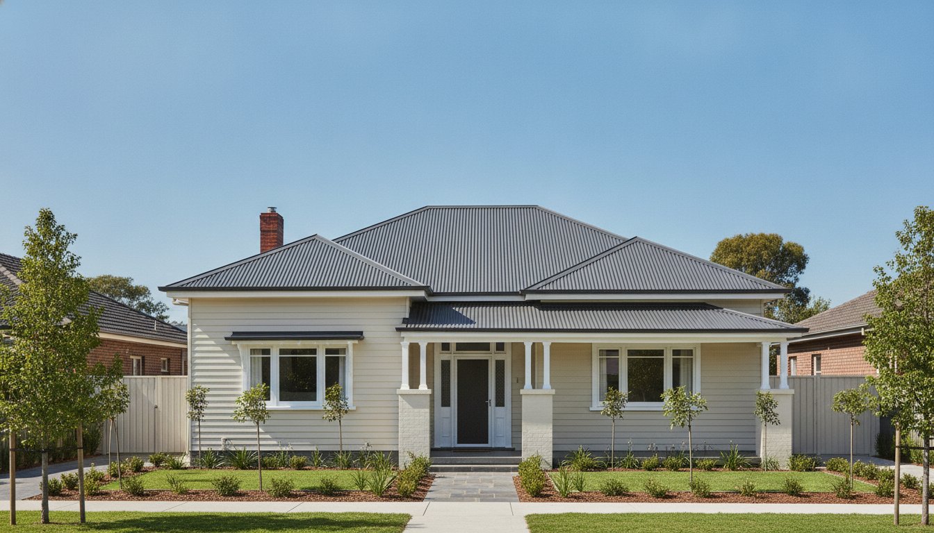 Completed Colorbond re-roof on a weatherboard bungalow in a leafy Melbourne street