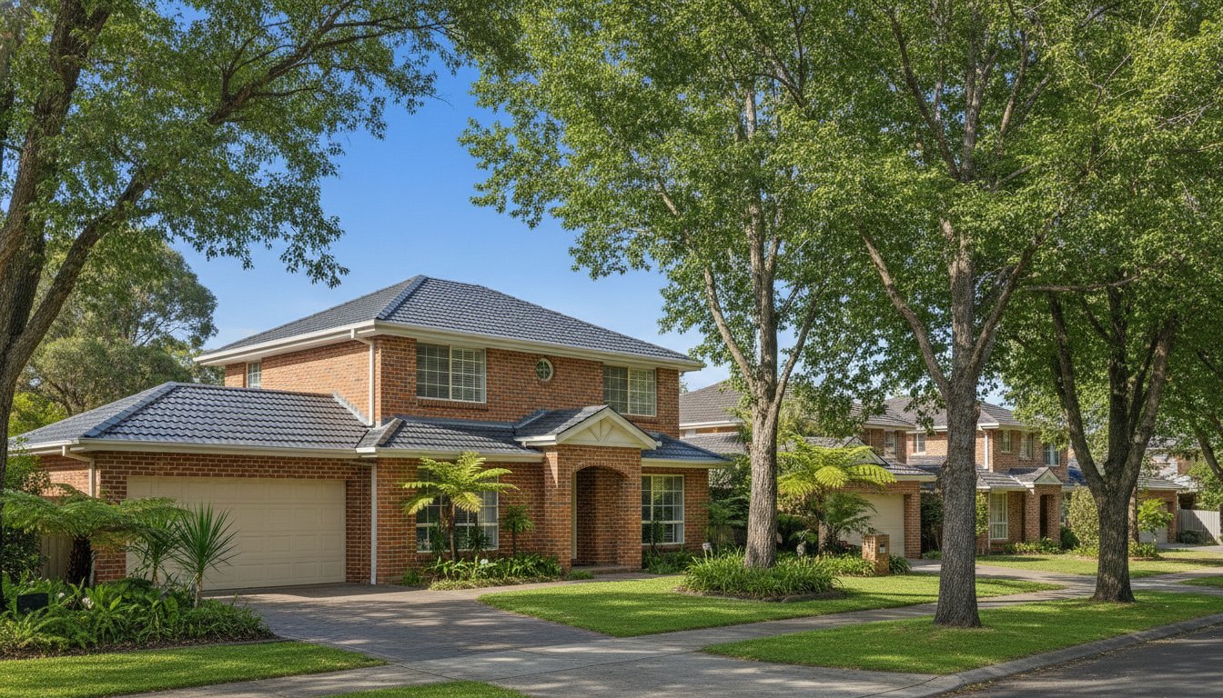 Double storey brick home in Box Hill with brand new slate grey roof tiles and white gutters